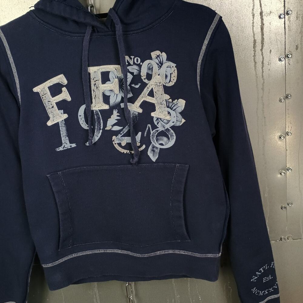 FFA Women's Vintage Y2K Floral Surf Hoodie Grunge Small Skate Pullover Cotton